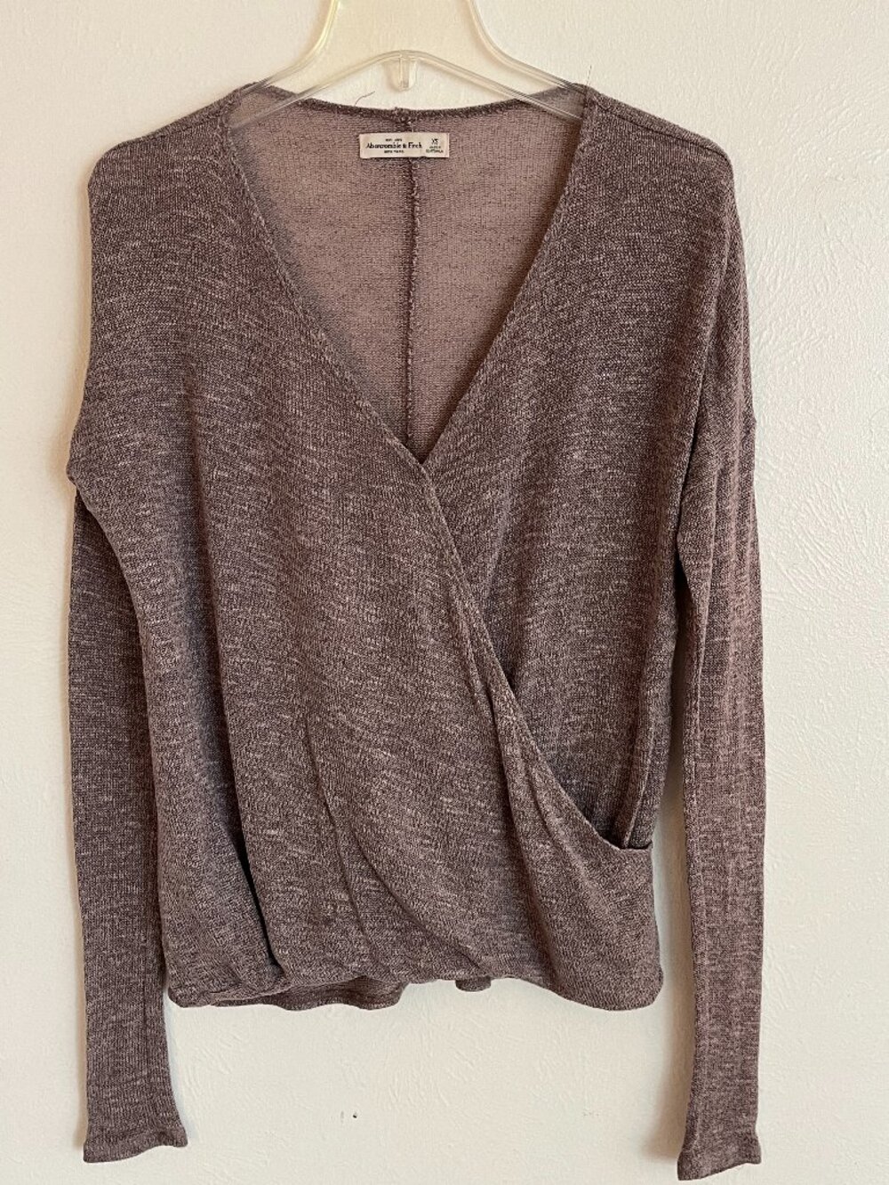 Abercrombie Fitch Semi-Sheer Faux Wrap Taupe Y2K Long Sleeve Sweater Size XS